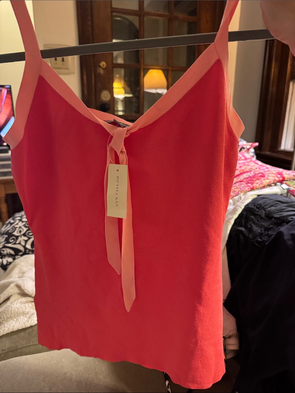 Ann Taylor Coral-Peach Tie-Front Camisole